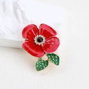 Blossom Red Flower Green Floral Brooch